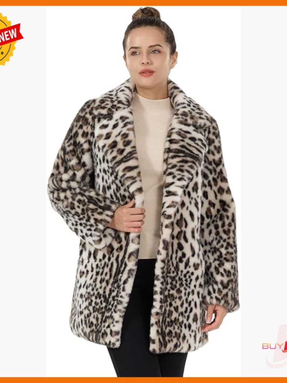 Women's Faux Fur Leopard Print Coat With Belt And Pockets
